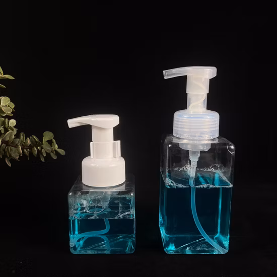 손 소독제, 세탁기, 폼 클리너에 사용되는 견고한 플라스틱 소재의 금속이 없는 폼 펌프